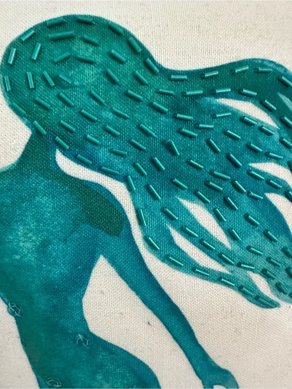 Pair of 13”x17” teal and cream beaded mermaid accent pillows